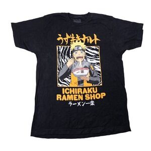 Naruto Shippuden Ichiraku Ramen Shop Graphic T-Shirt Mens Large Black Excellent